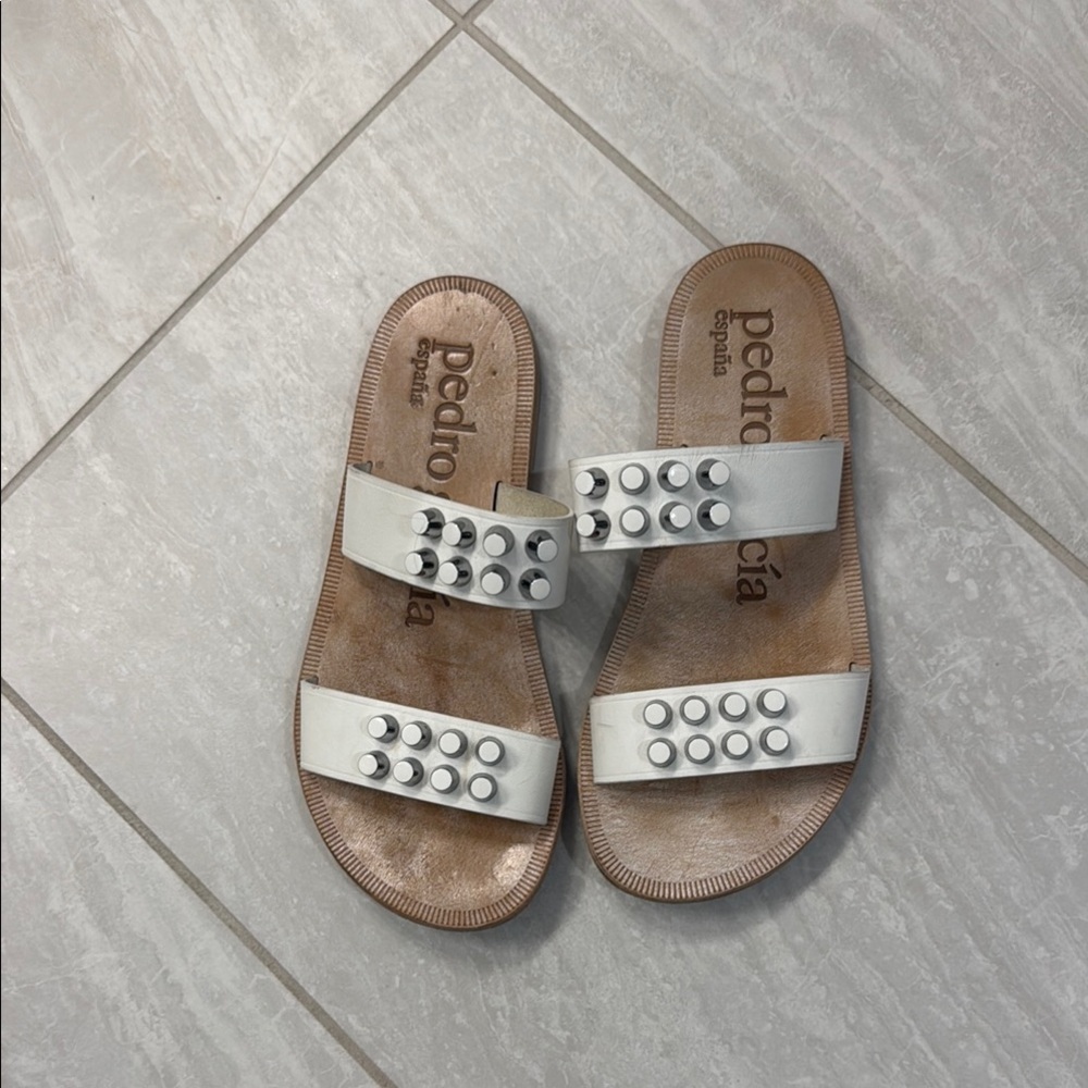 Pedro Garcia White Studded Women's Sandals